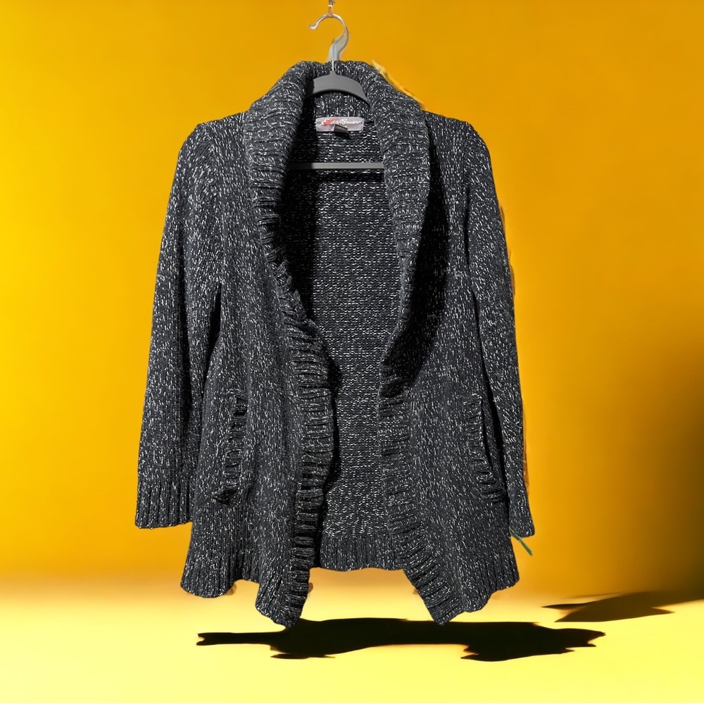 Eddie Bauer S Black Heather Knit Cardi Sweater